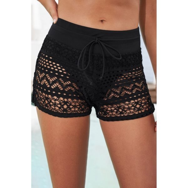 Black Lace Shorts Attached Swim Bottom