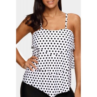 Retro Polka Dot Ruffle Halter Tankini Top