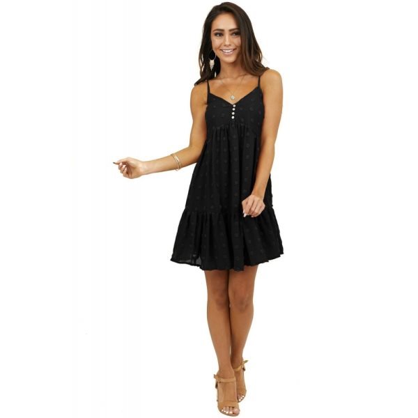 Black Polka Dot Texture Slip Mini Dress