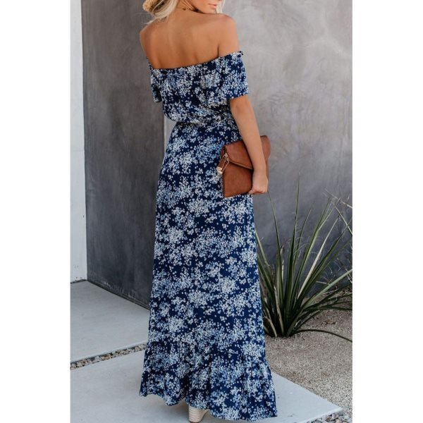 Blue Off The Shoulder High Low Maxi Dress