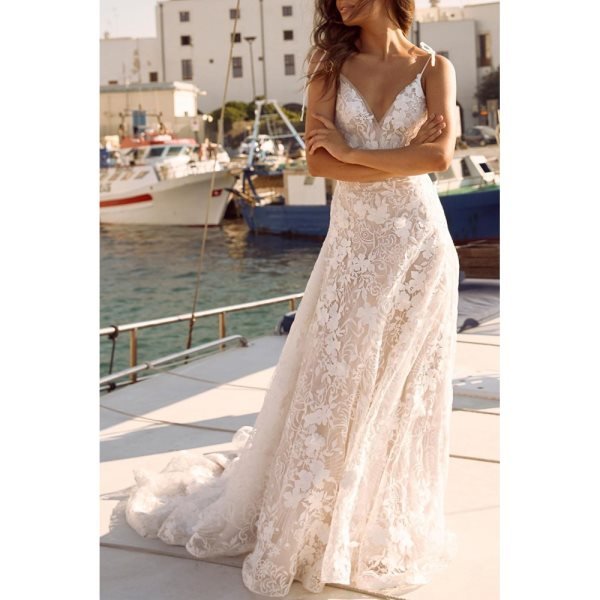 White 3D Lace Motifs Ceremony Maxi Dress