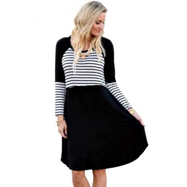 Black Chic Blocked Stripe Jersey Dress