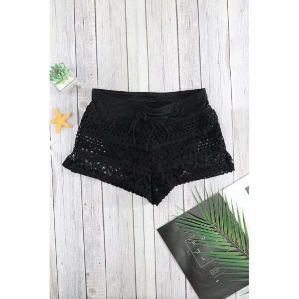 Black Lace Shorts Attached Swim Bottom