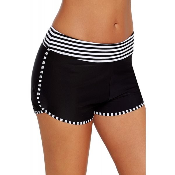 Black White Striped Trim Swim Board Shorts