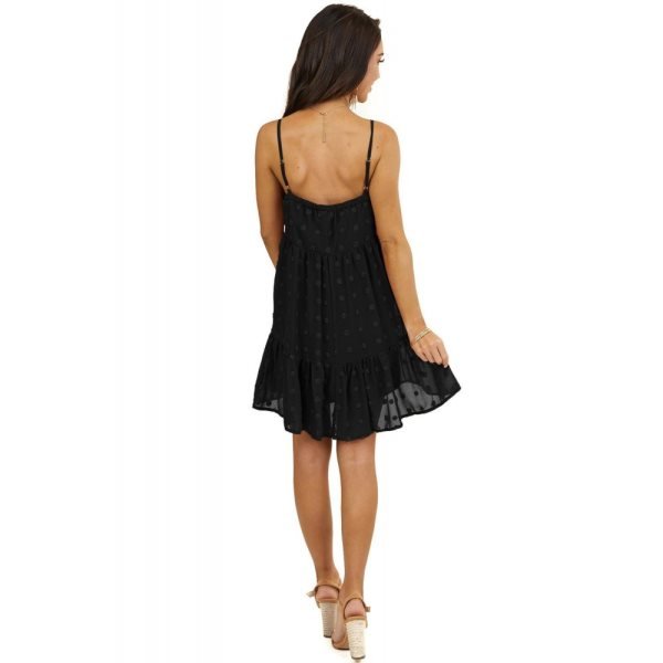 Black Polka Dot Texture Slip Mini Dress