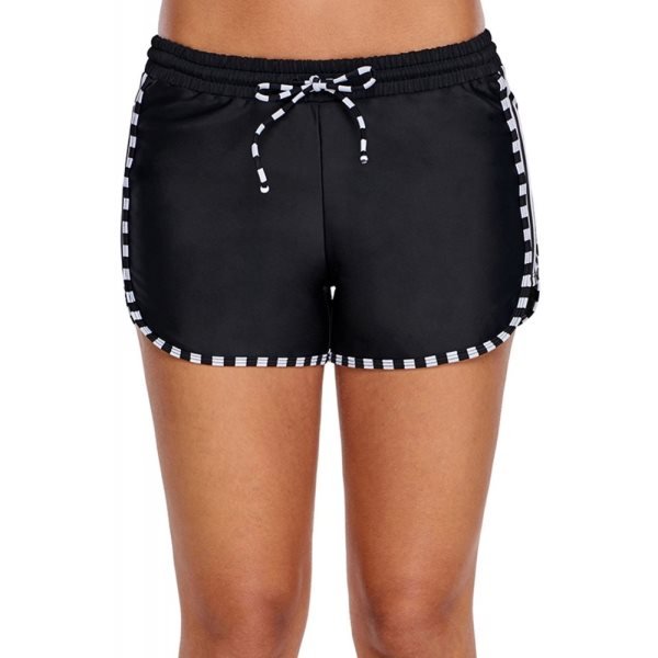 Zebra Striped Detail Black Boxer Short Swim Bottom