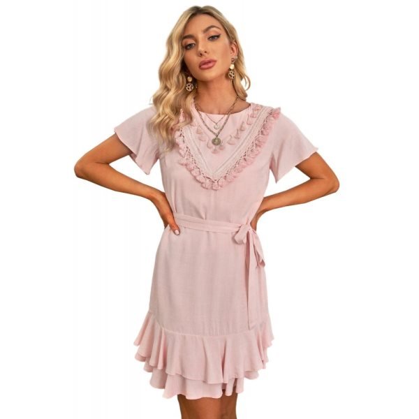 Pink Tassel Bust Wrap Bottom Dress