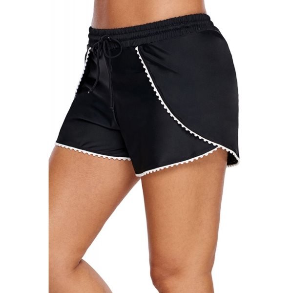 Scalloped Trim Flap Cover Black Swim Shorts