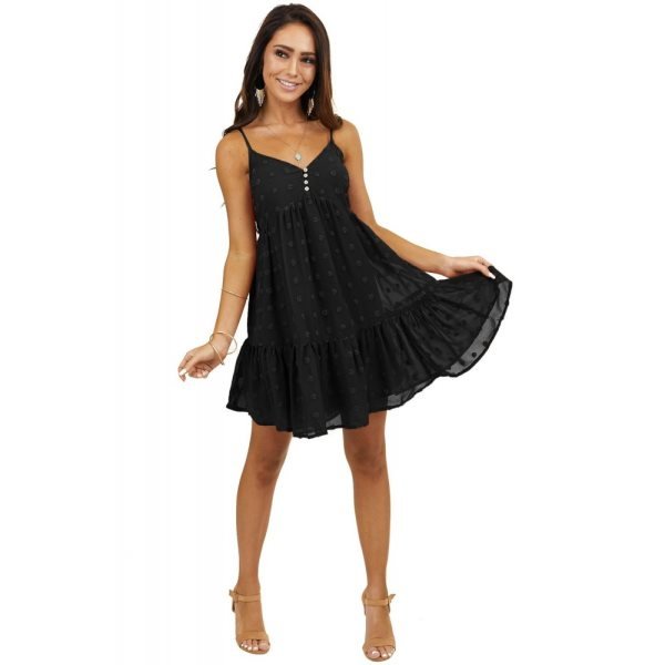 Black Polka Dot Texture Slip Mini Dress