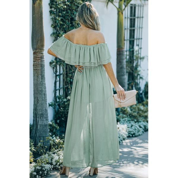 Off-the-shoulder Ruffled Maxi Dress with Split