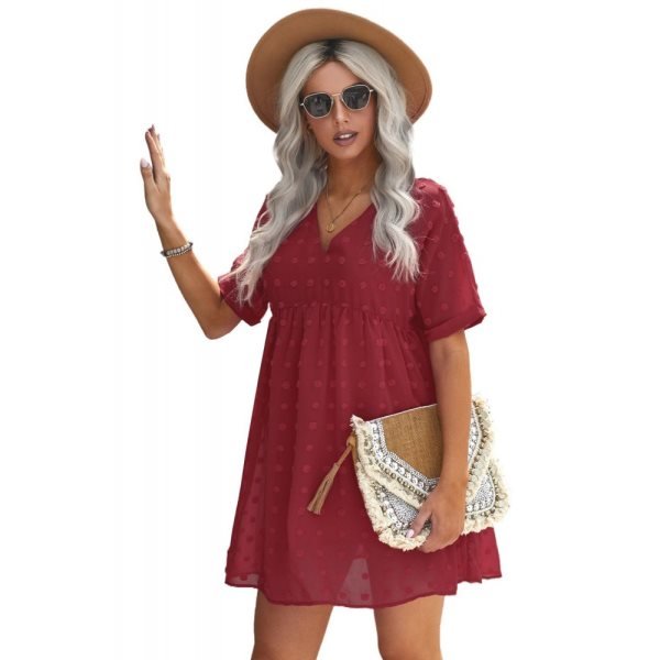 Red Fever Pitch Pom Babydoll Tunic Dress