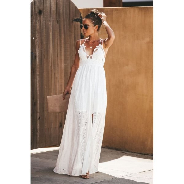 White Essence of Beauty Cotton Pocket Maxi Dress