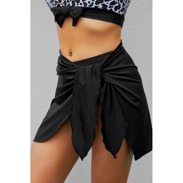 Black High Waist Swim Bottom with Sarong