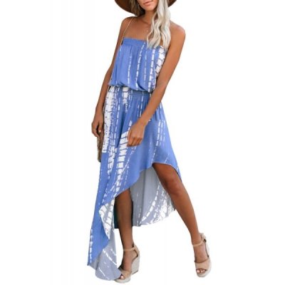 Marine Strapless Tie Dye Asymmetrical Dress