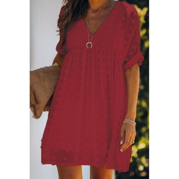 Red Fever Pitch Pom Babydoll Tunic Dress