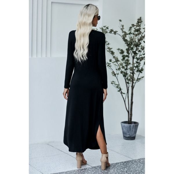 Black Pocketed Cotton Dress with Slit