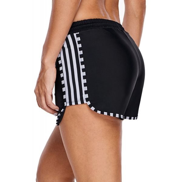 Zebra Striped Detail Black Boxer Short Swim Bottom