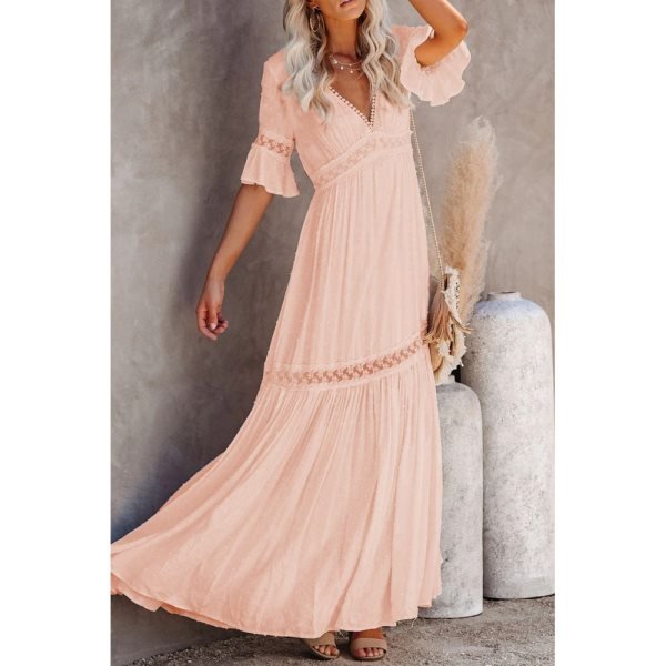 Swiss Dot Lace Trim Maxi Dress