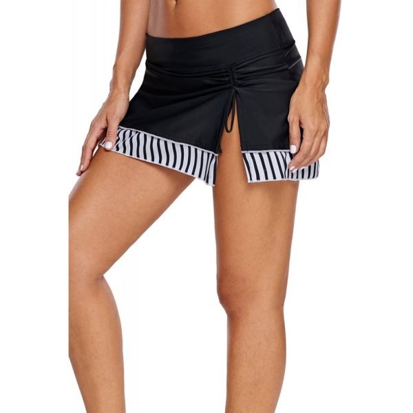 Zebra Striped Detail Split Skirt Swim Bottom